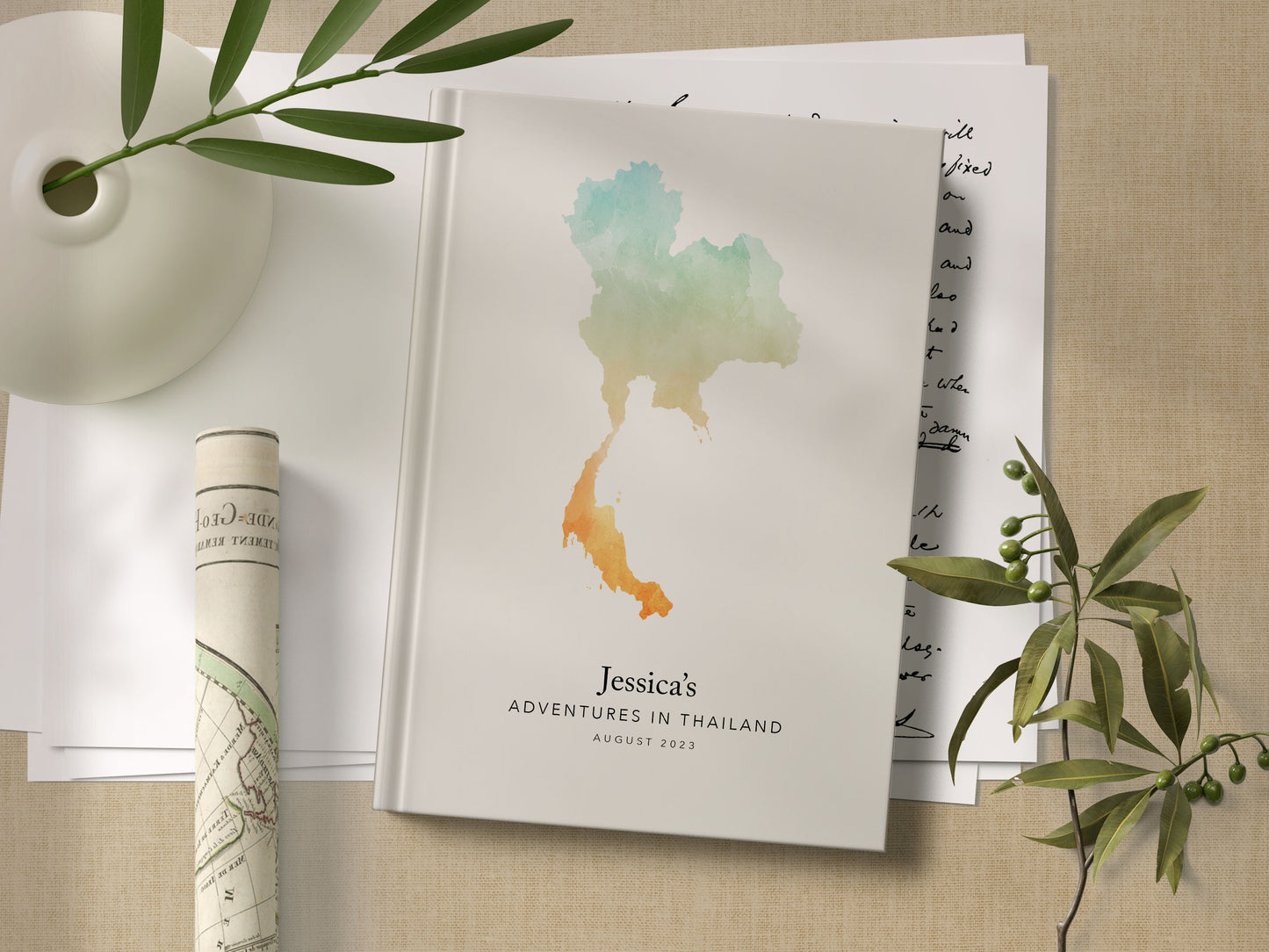 Thailand Personalised Watercolour Travel Journal