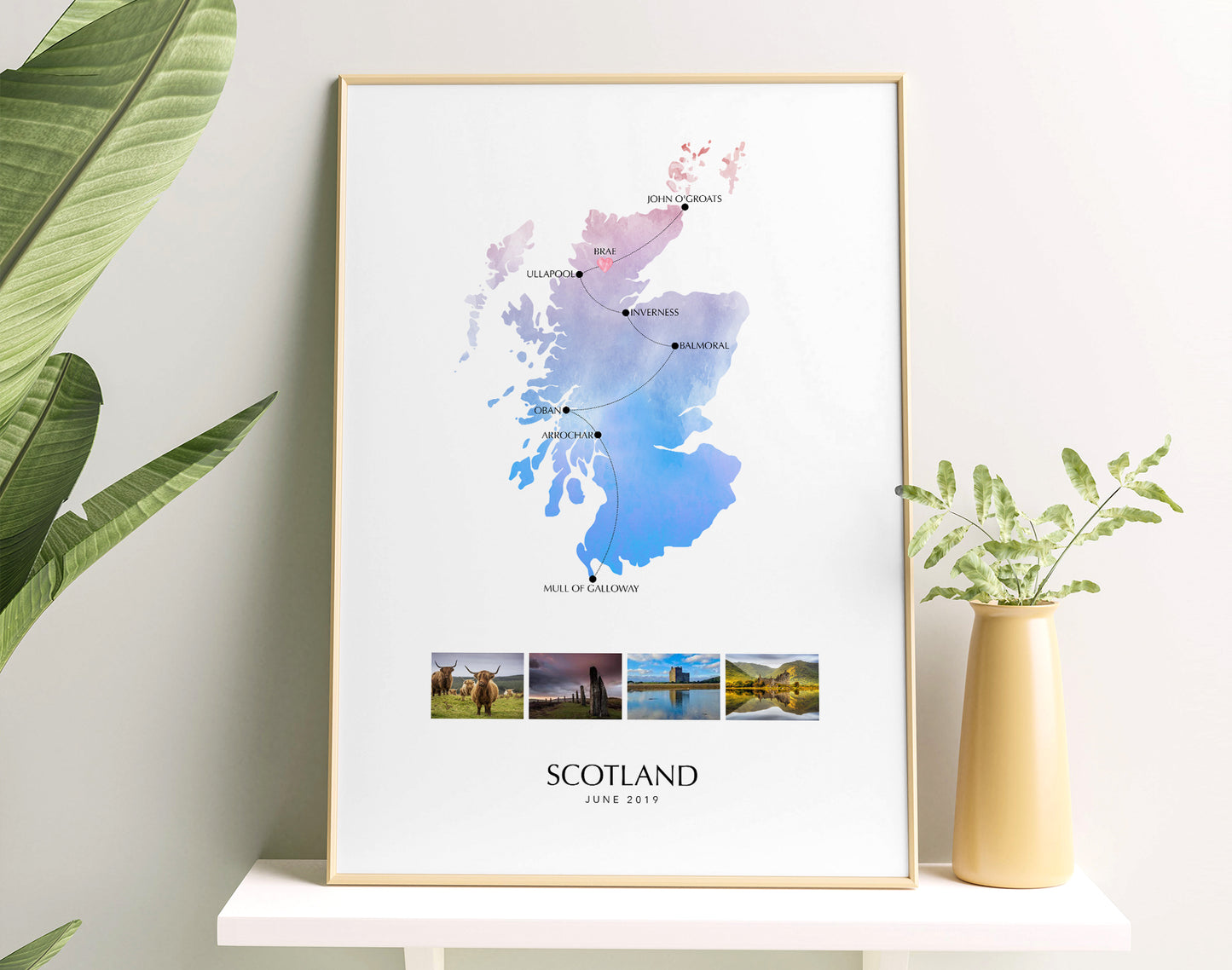 Scotland Personalised Travel Map Print with Photo Collage