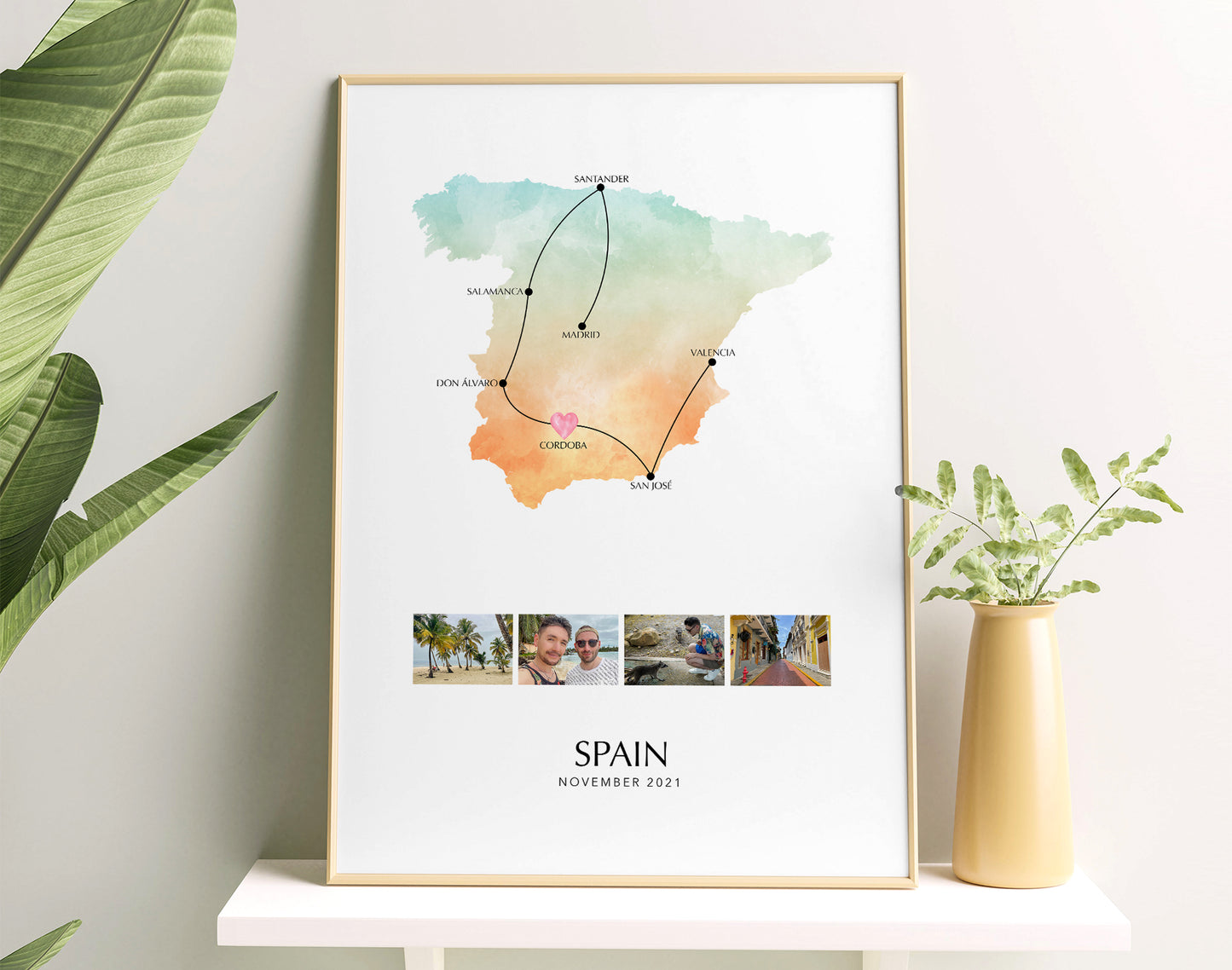 Spain Personalised Travel Map Print with Photo Collage