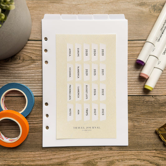 Customisable A5 Tab Dividers - Travel Journal Binder, Planner, Organiser Insert