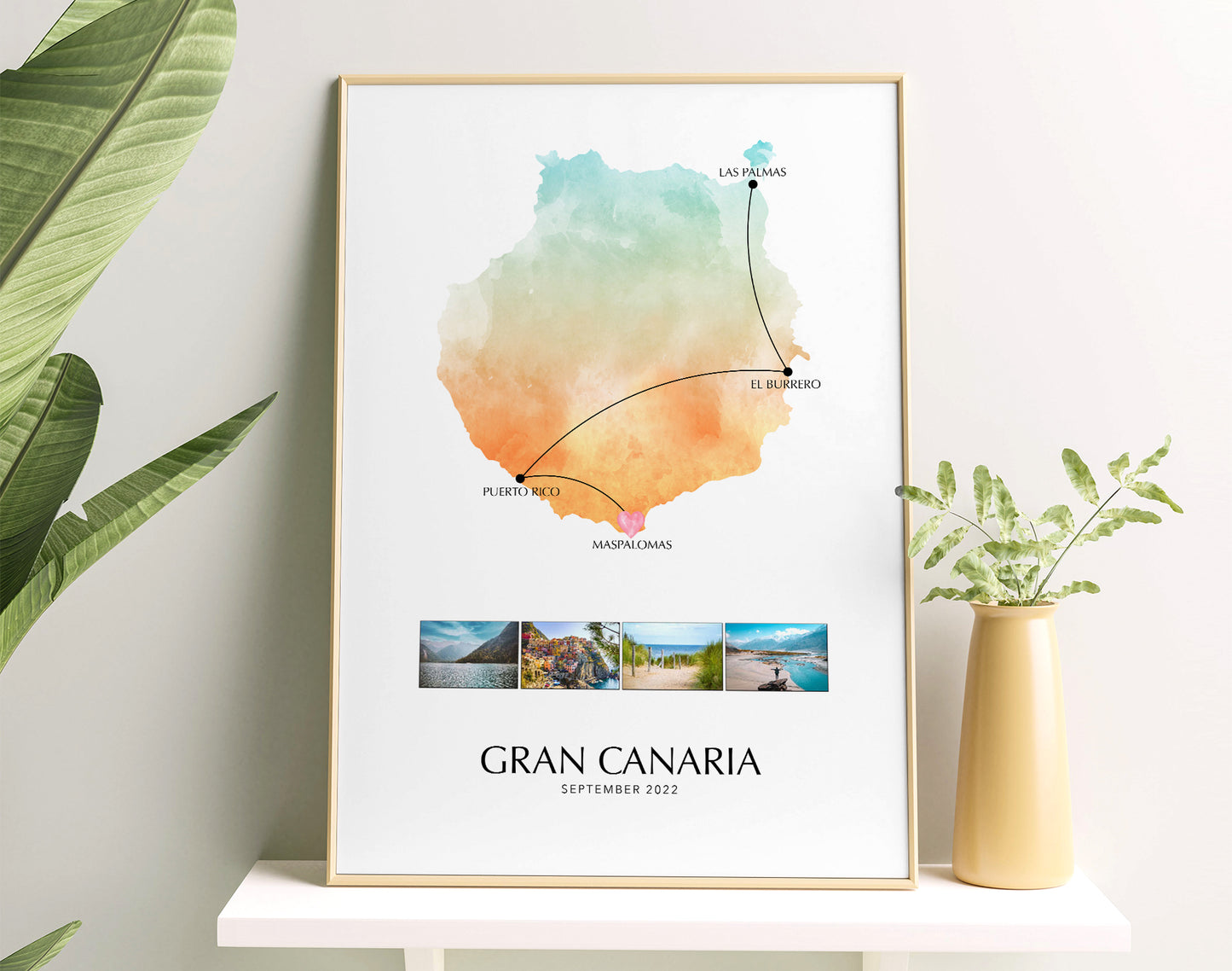 Gran Canaria Personalised Travel Map Print with Photo Collage