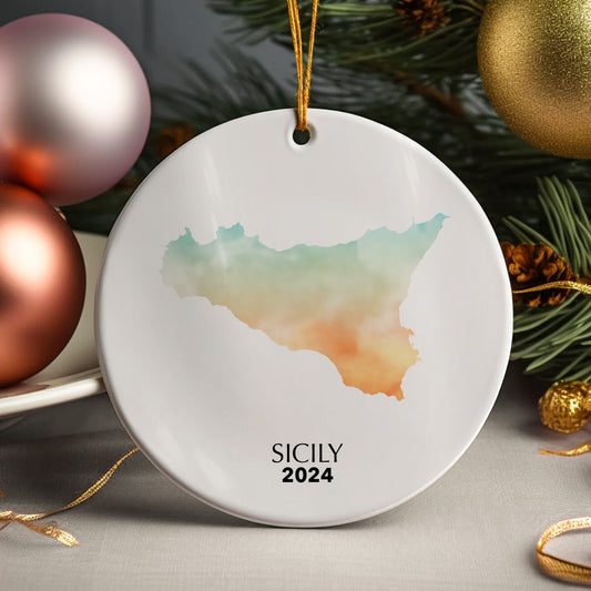 Sicily Map Personalised Christmas Tree Ornament
