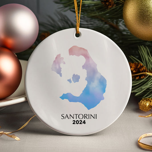 Santorini Map Personalised Christmas Tree Ornament