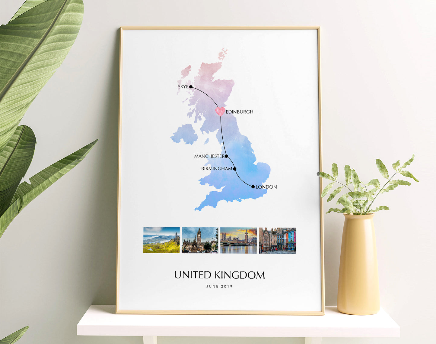United Kingdom Personalised Travel Map Print with Photo Collage