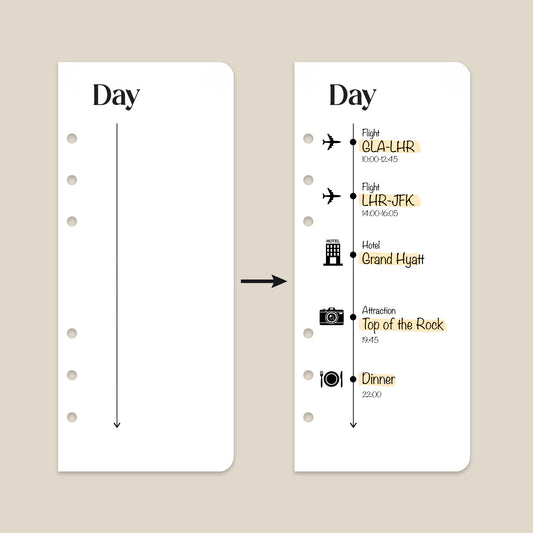 Daily Itinerary Cards - Travel Journal Binder Insert