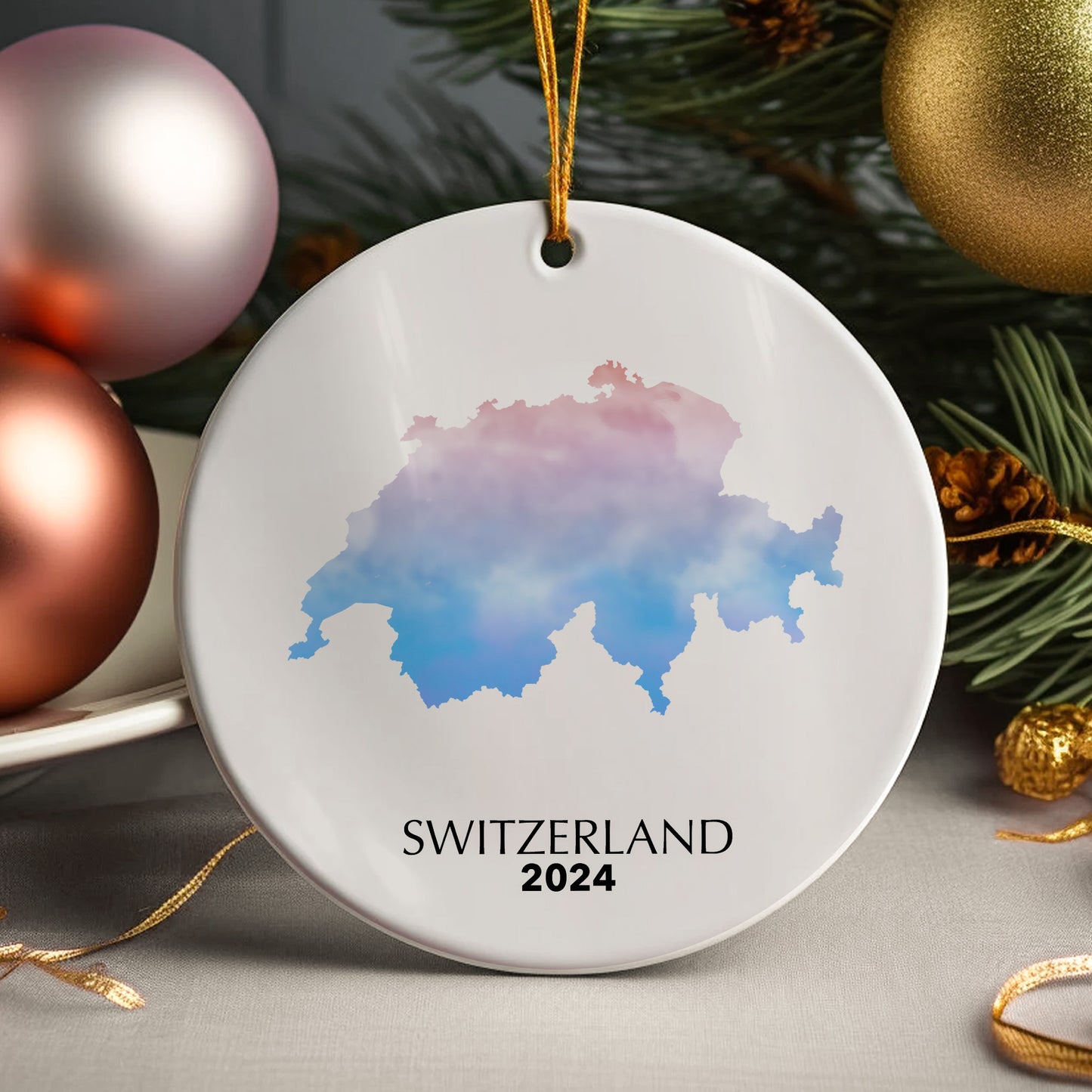 Switzerland Map Personalised Christmas Tree Ornament