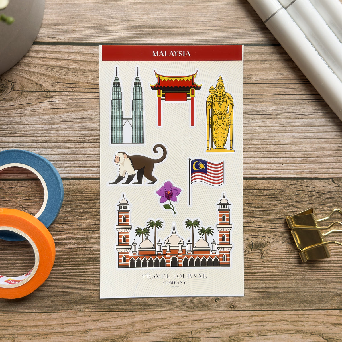Malaysia, Kuala Lumpur Sticker Sheet | Scrapbooking, Planner, Journal Sticker