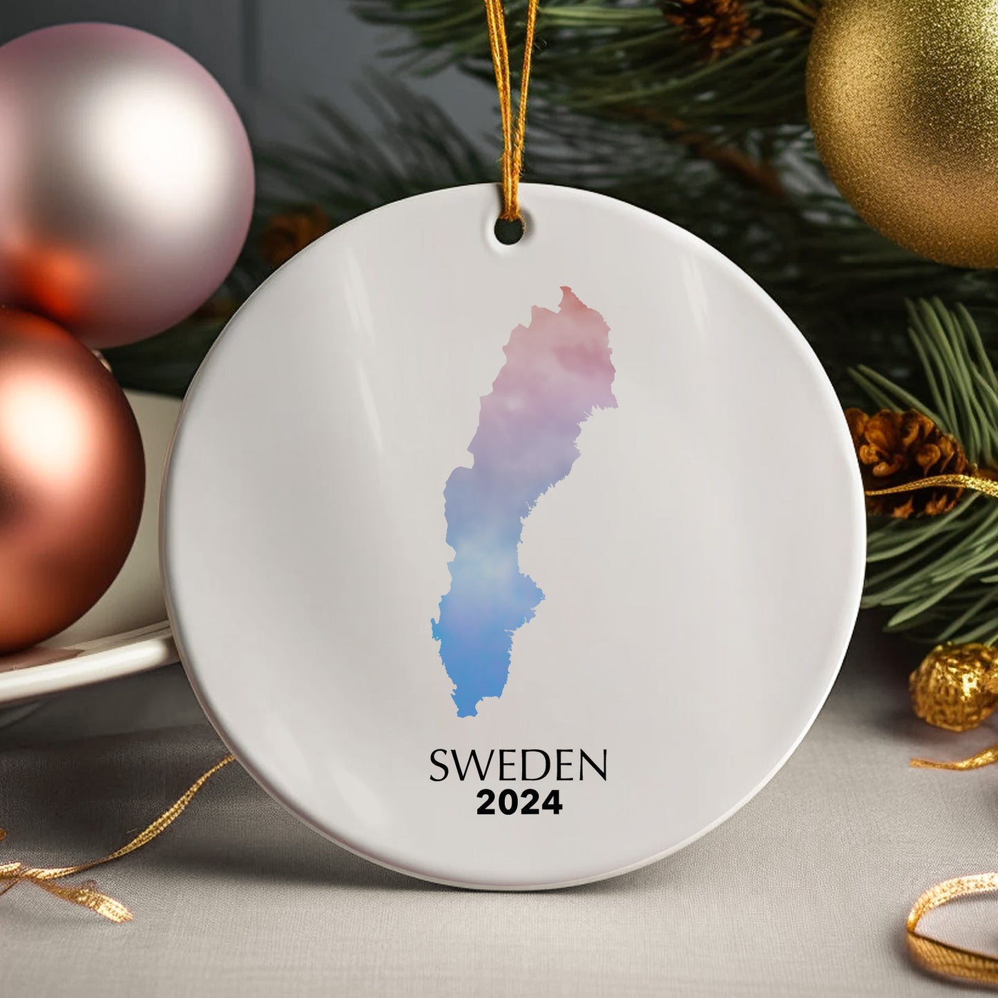 Sweden Map Personalised Christmas Tree Ornament