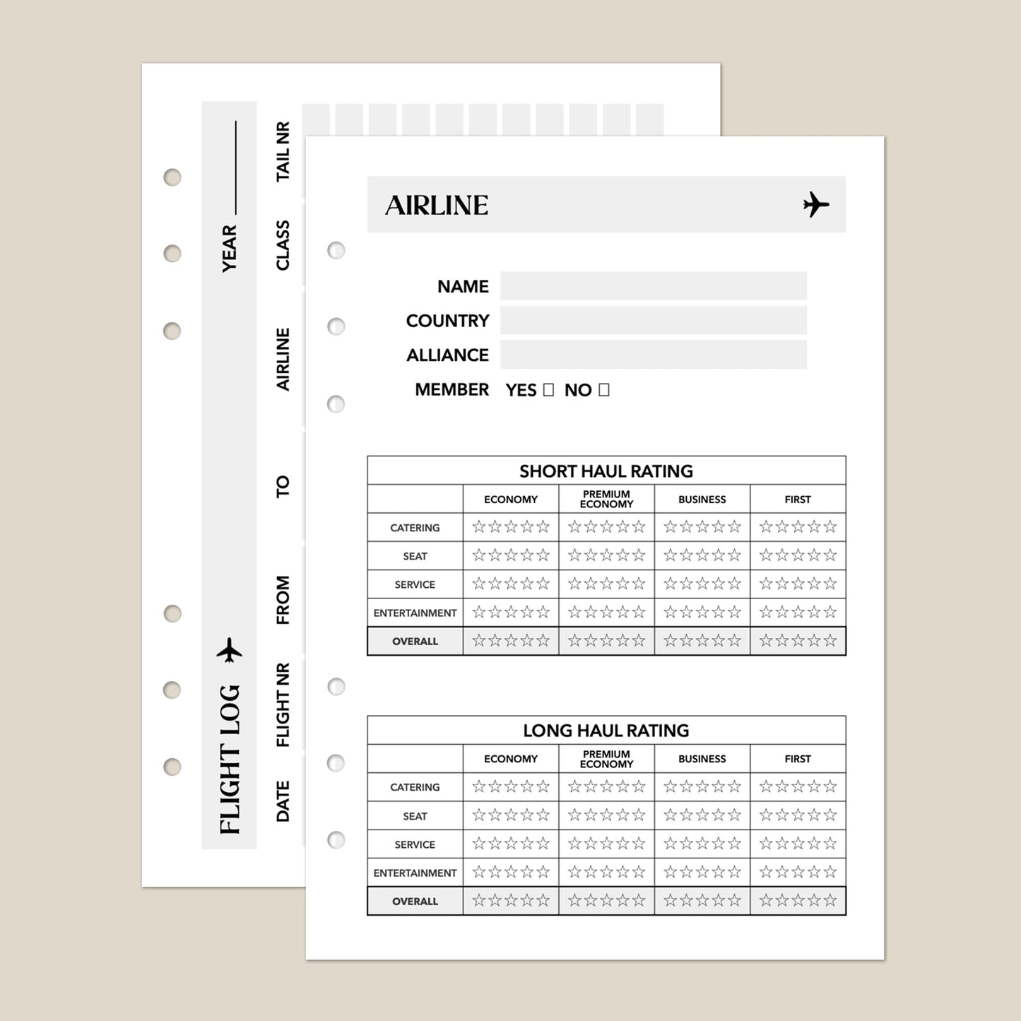 Airline review/Flight Log Ultimate Travel Journal Insert