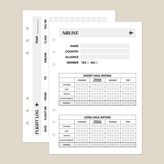 Airline review/Flight Log Ultimate Travel Journal Insert