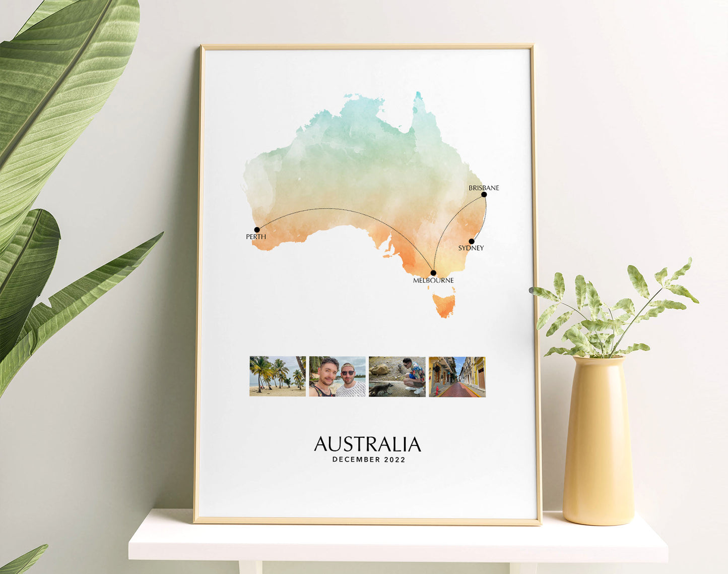 Australia Personalised Travel Map Print with Photo Collage