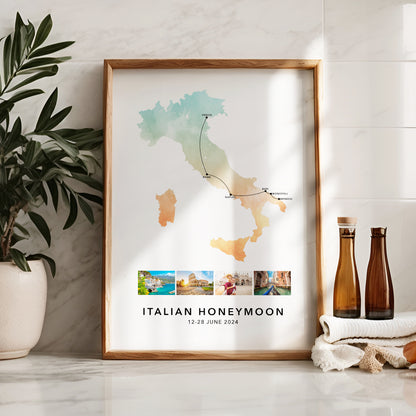 Italy Personalised Travel Map Print with Photo Collage