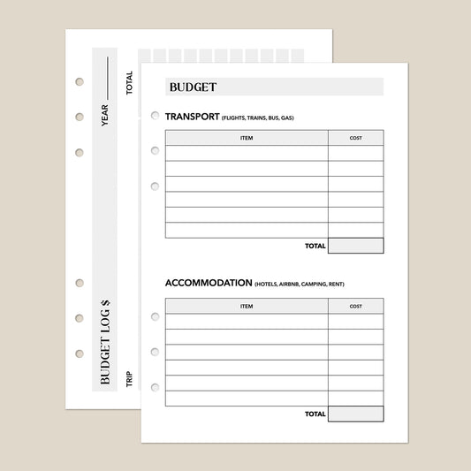 Trip Budget/Budget Log Ultimate Travel Journal Insert