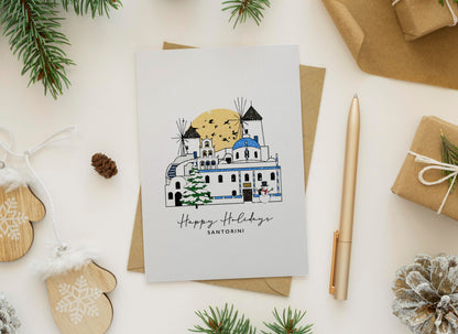 Santorini Personalised Christmas/Holiday Greeting Card