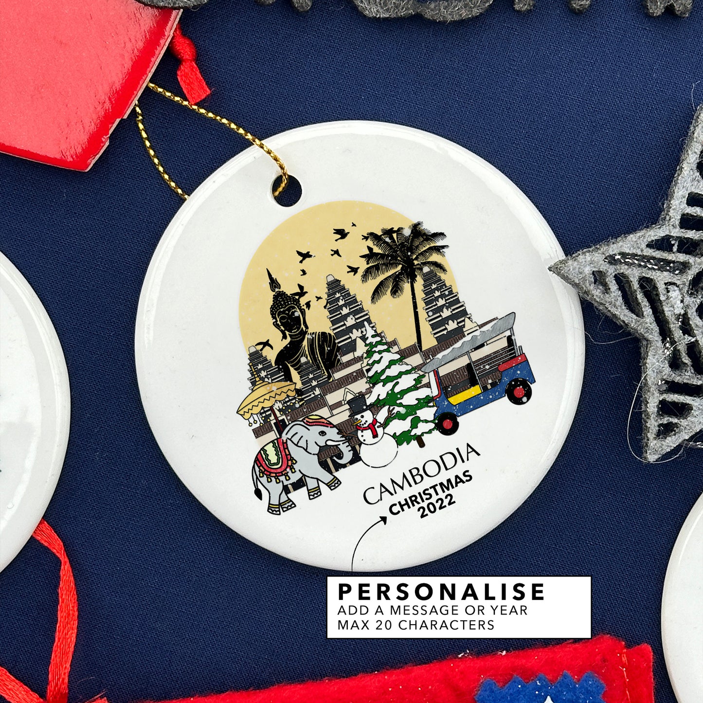 Cambodia Personalised Christmas Tree Ornament