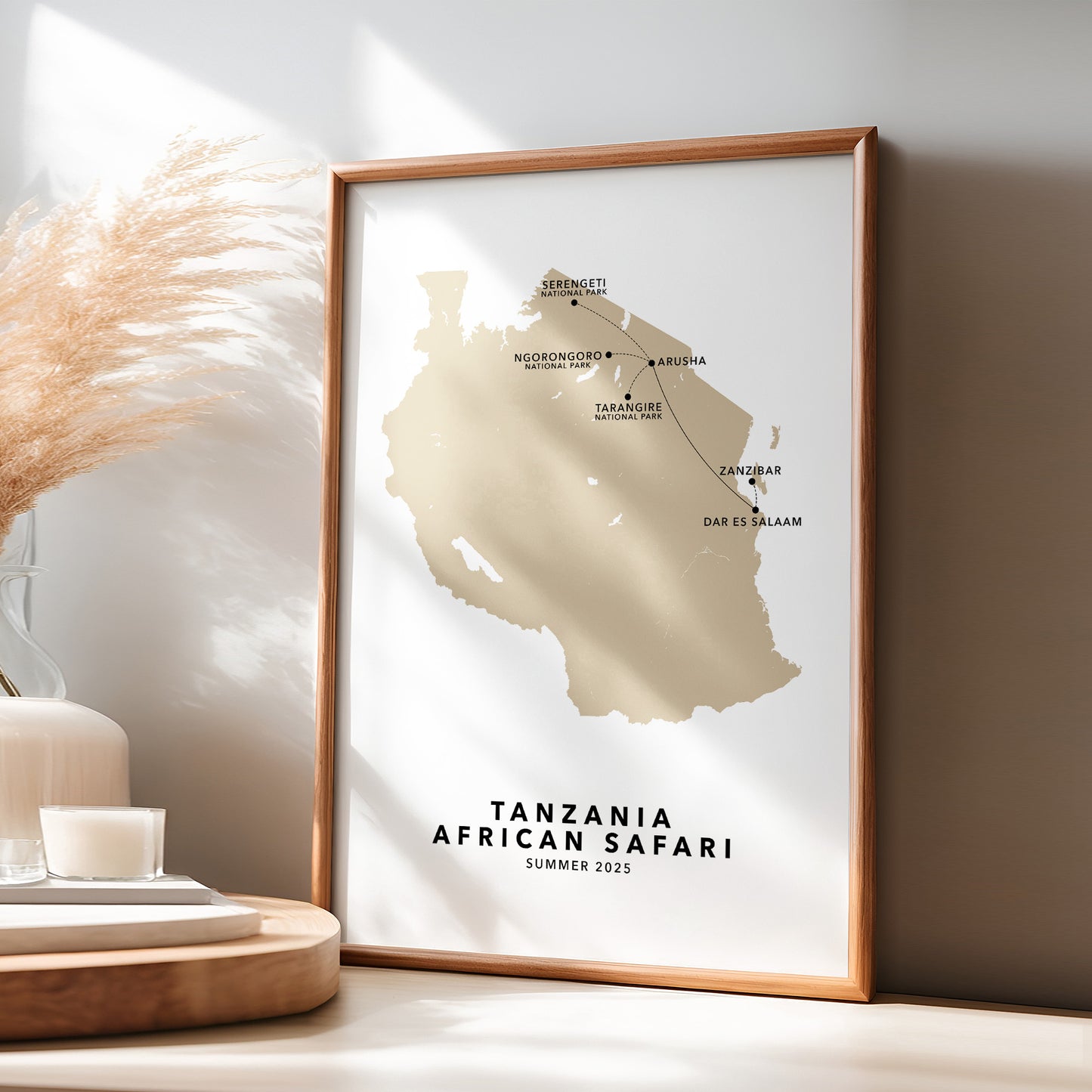 Tanzania African Safari Personalised Travel Map Print with Photo Collage