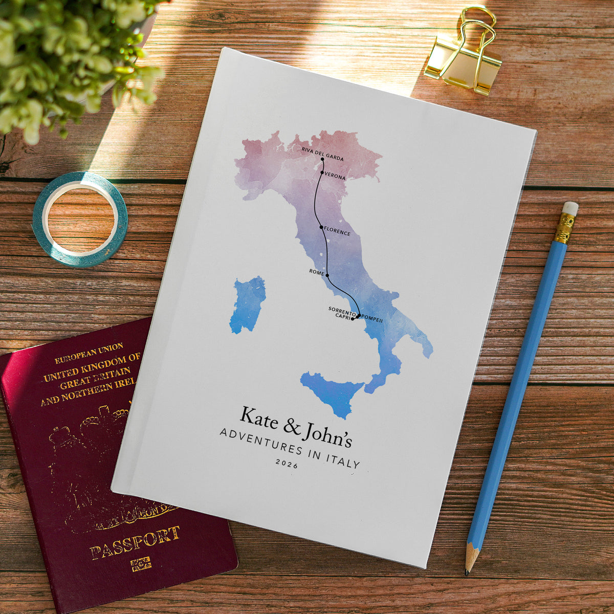 Italy Personalised Travel Journal | Travel Map Diary, Planner & Bucket List Book