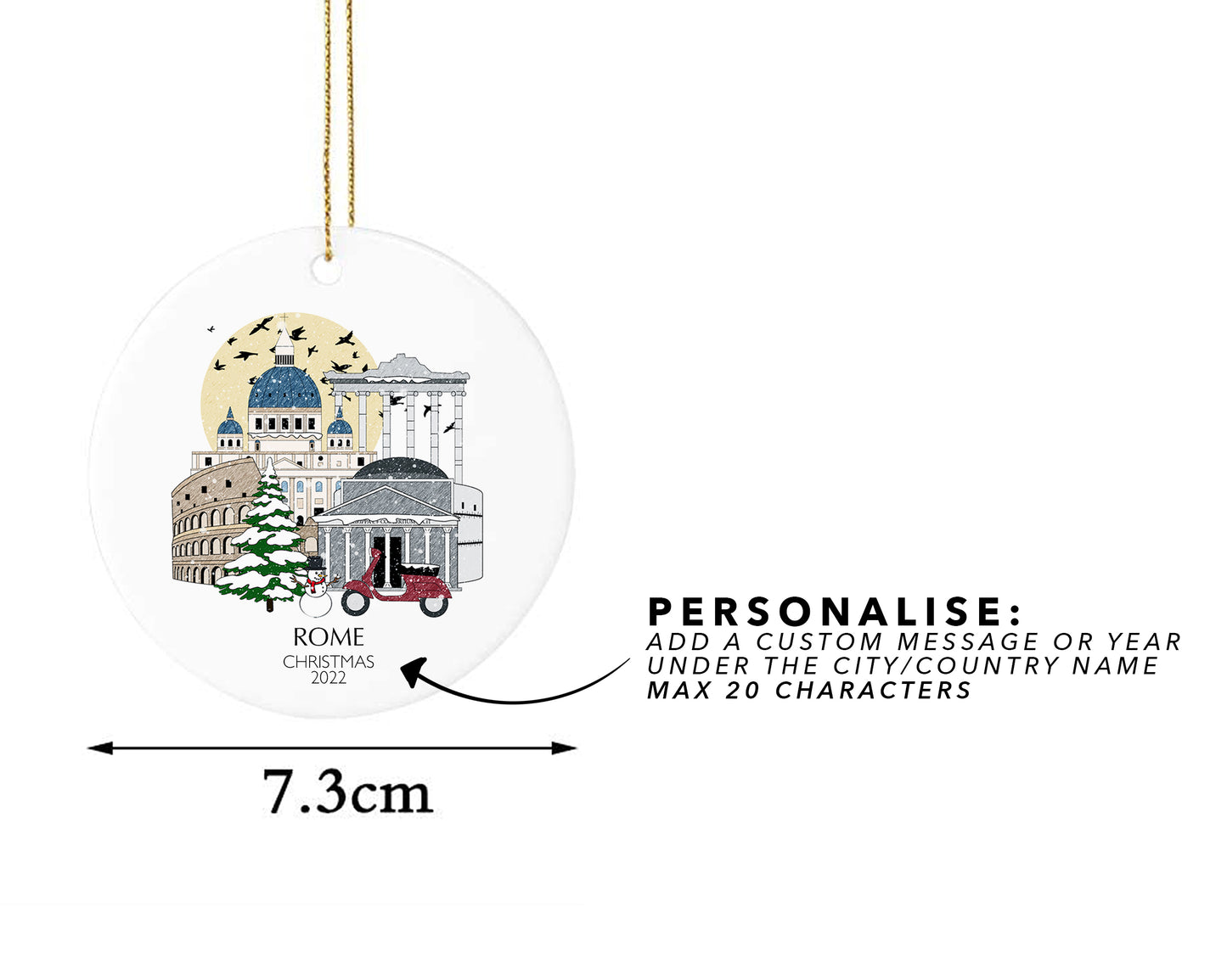 Rome Italy Personalised Christmas Tree Ornament