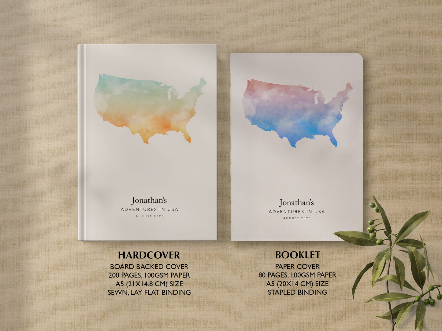USA Personalised Watercolour Travel Journal