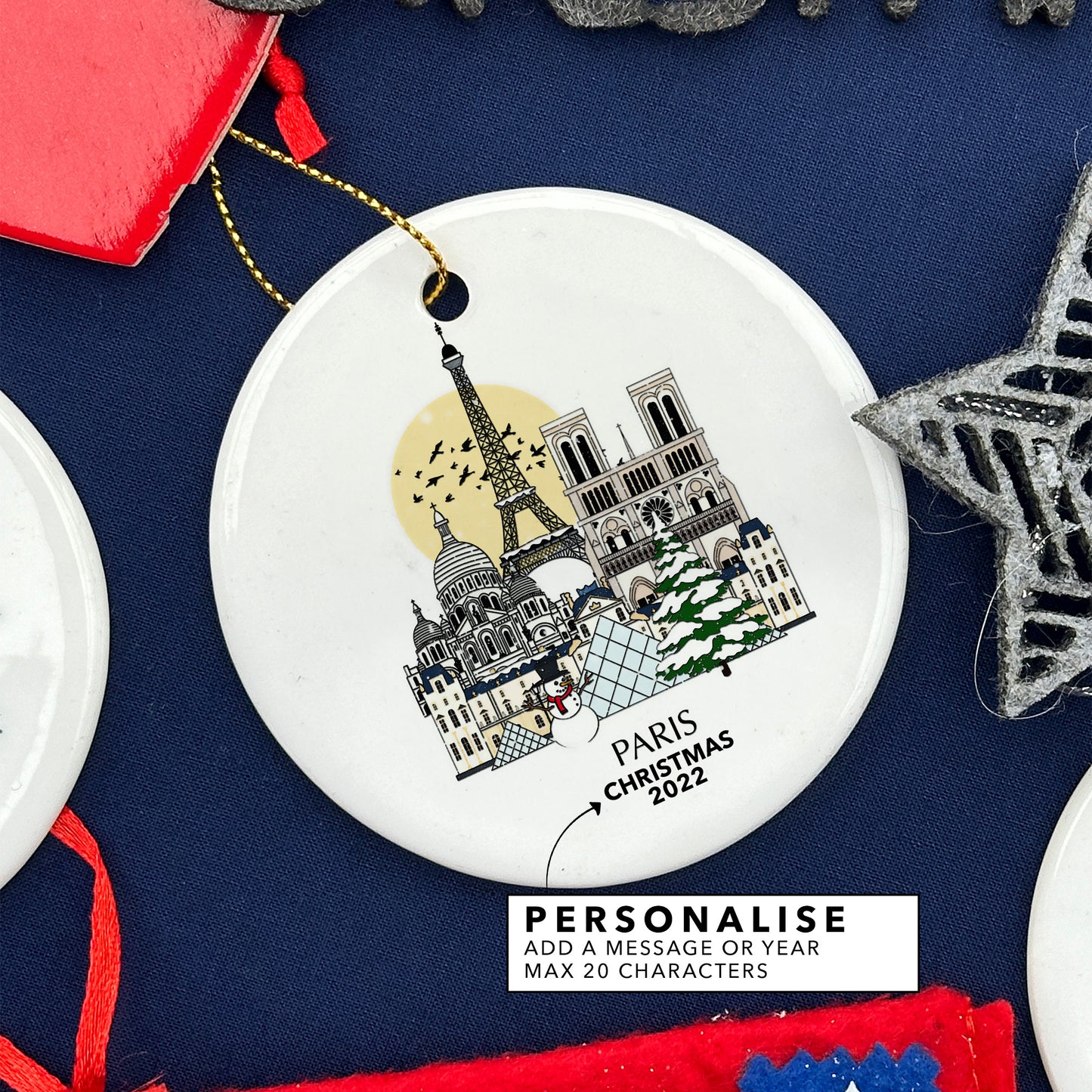 Paris France Personalised Christmas Tree Ornament