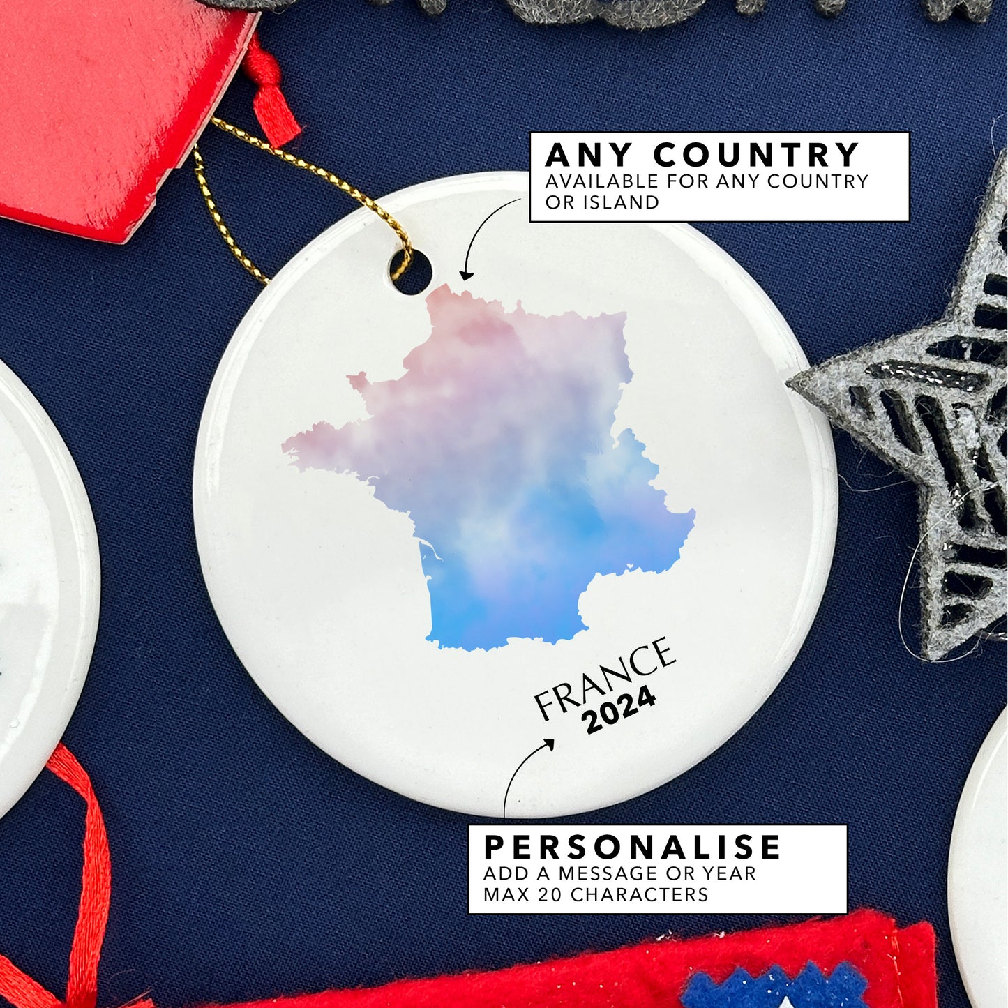 France Map Personalised Christmas Tree Ornament