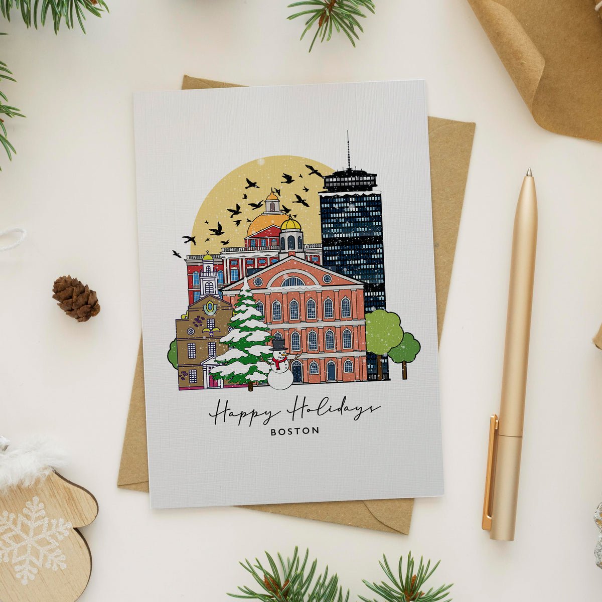 Boston Personalised Christmas/Holiday Greeting Card