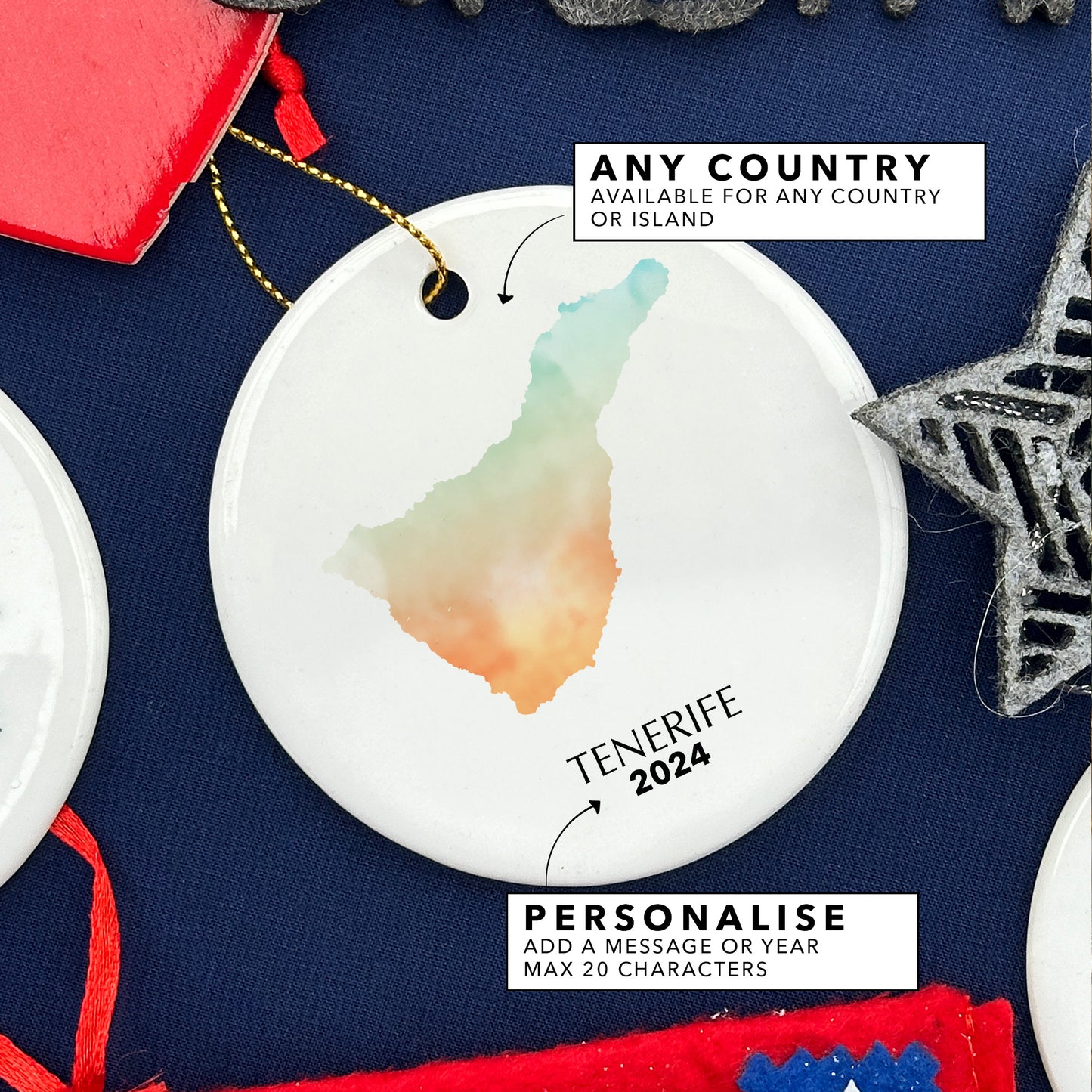 Tenerife Map Personalised Christmas Tree Ornament