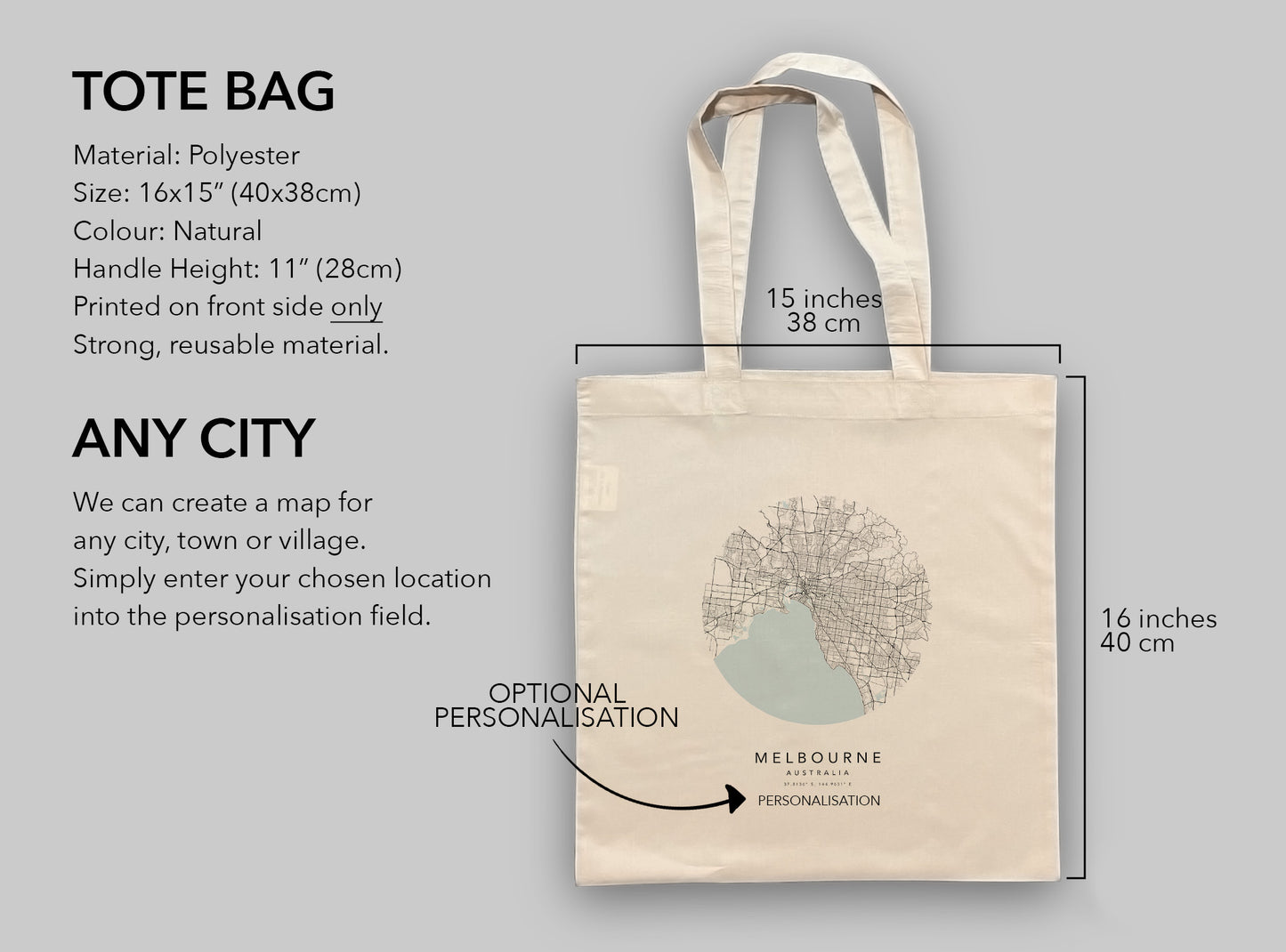 Melbourne Personalised City Map Tote Bag