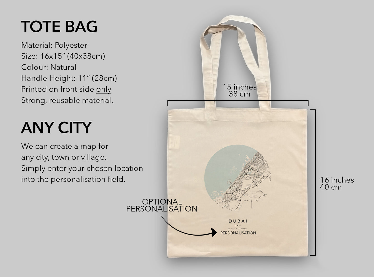 Dubai Personalised City Map Tote Bag