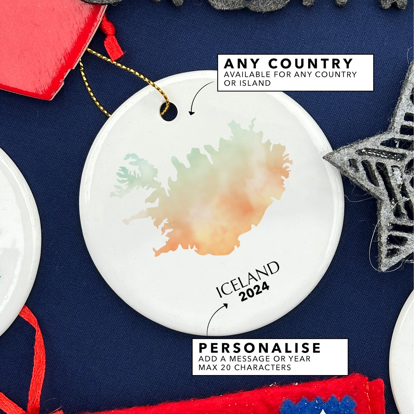 Iceland Map Personalised Christmas Tree Ornament