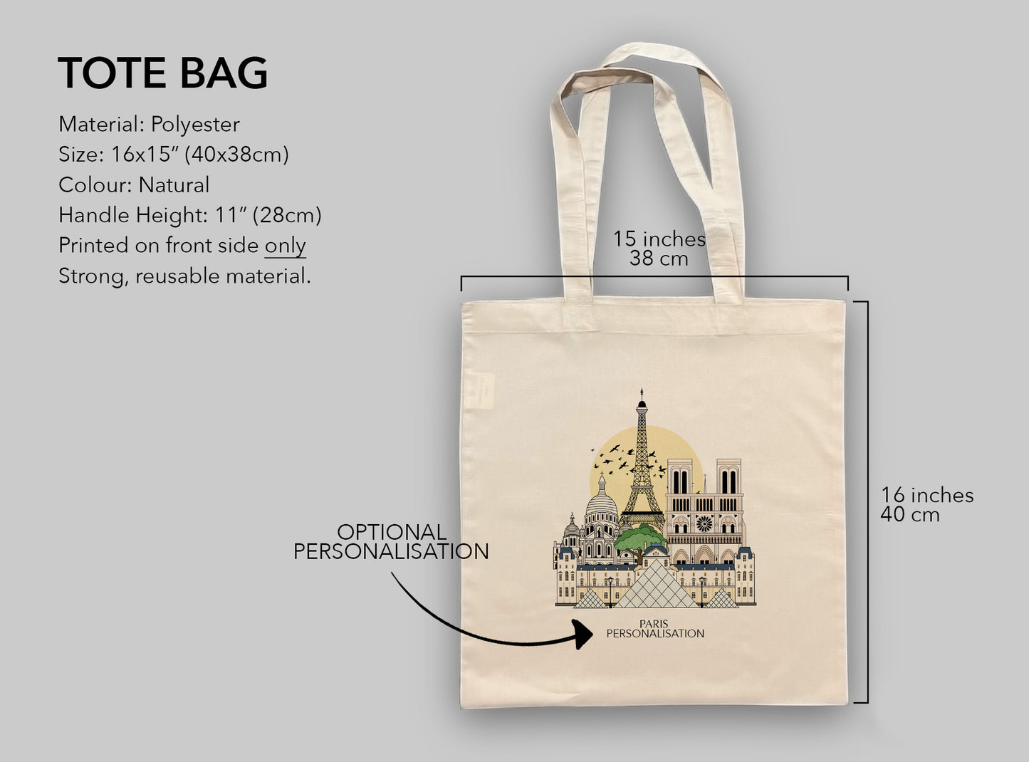 Paris France Personalised Tote Bag
