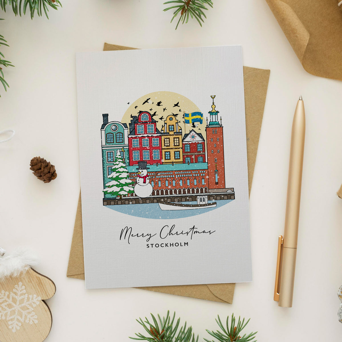 Stockholm/Sweden Personalised Christmas/Holiday Greeting Card
