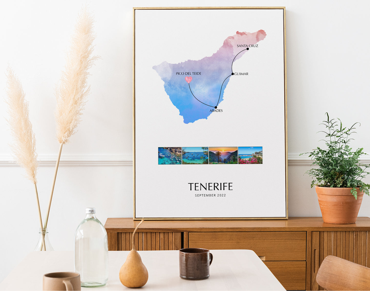 Tenerife Personalised Travel Map Print with Photo Collage