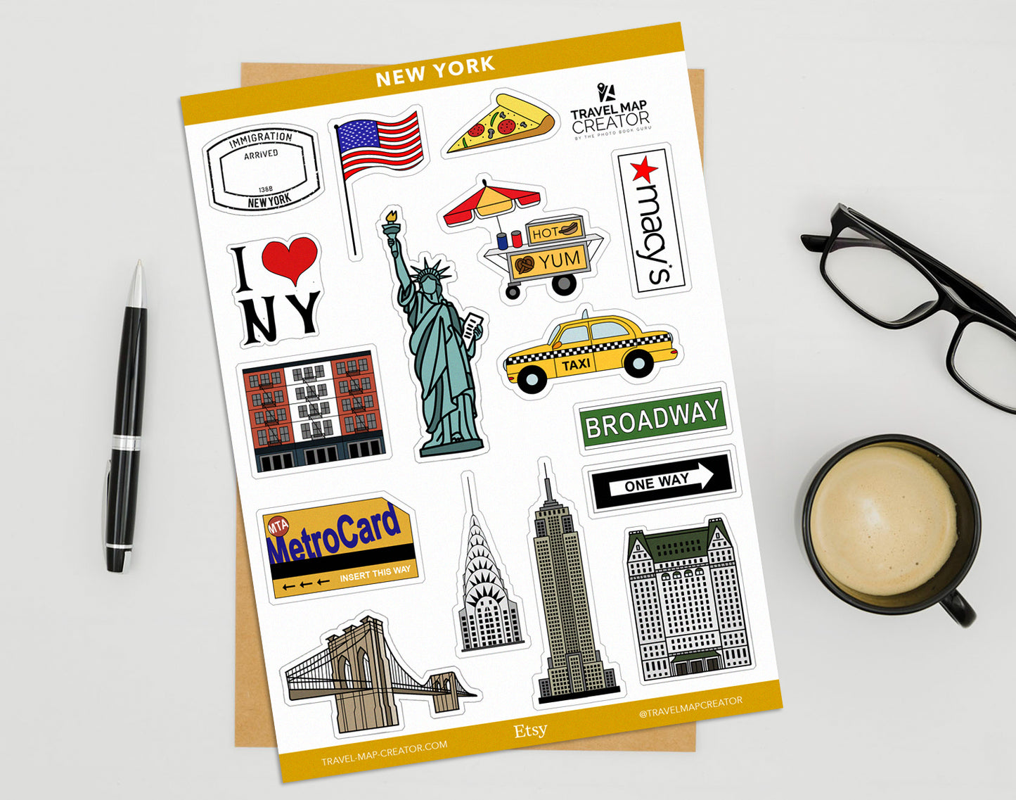 New York Travel Journal Vinyl Sticker Sheet