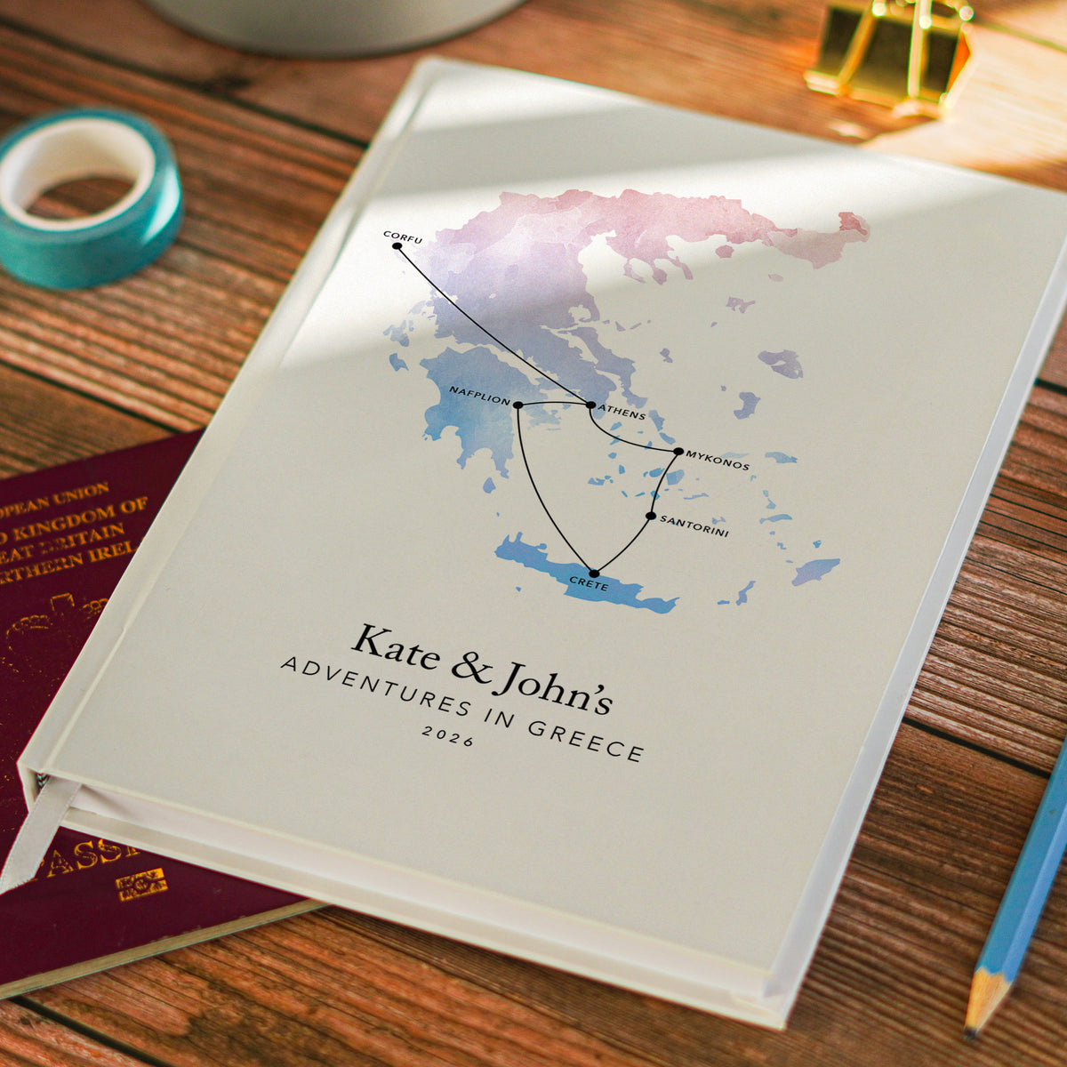 Greece Personalised Travel Journal | Travel Map Diary, Planner & Bucket List Book