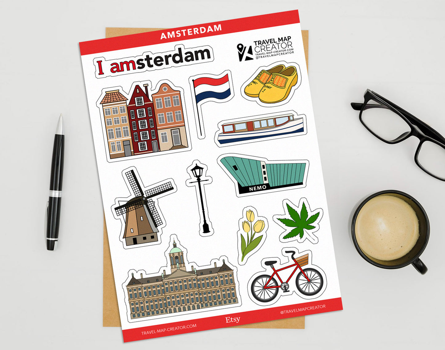 Amsterdam Netherlands Travel Journal Vinyl Sticker Sheet