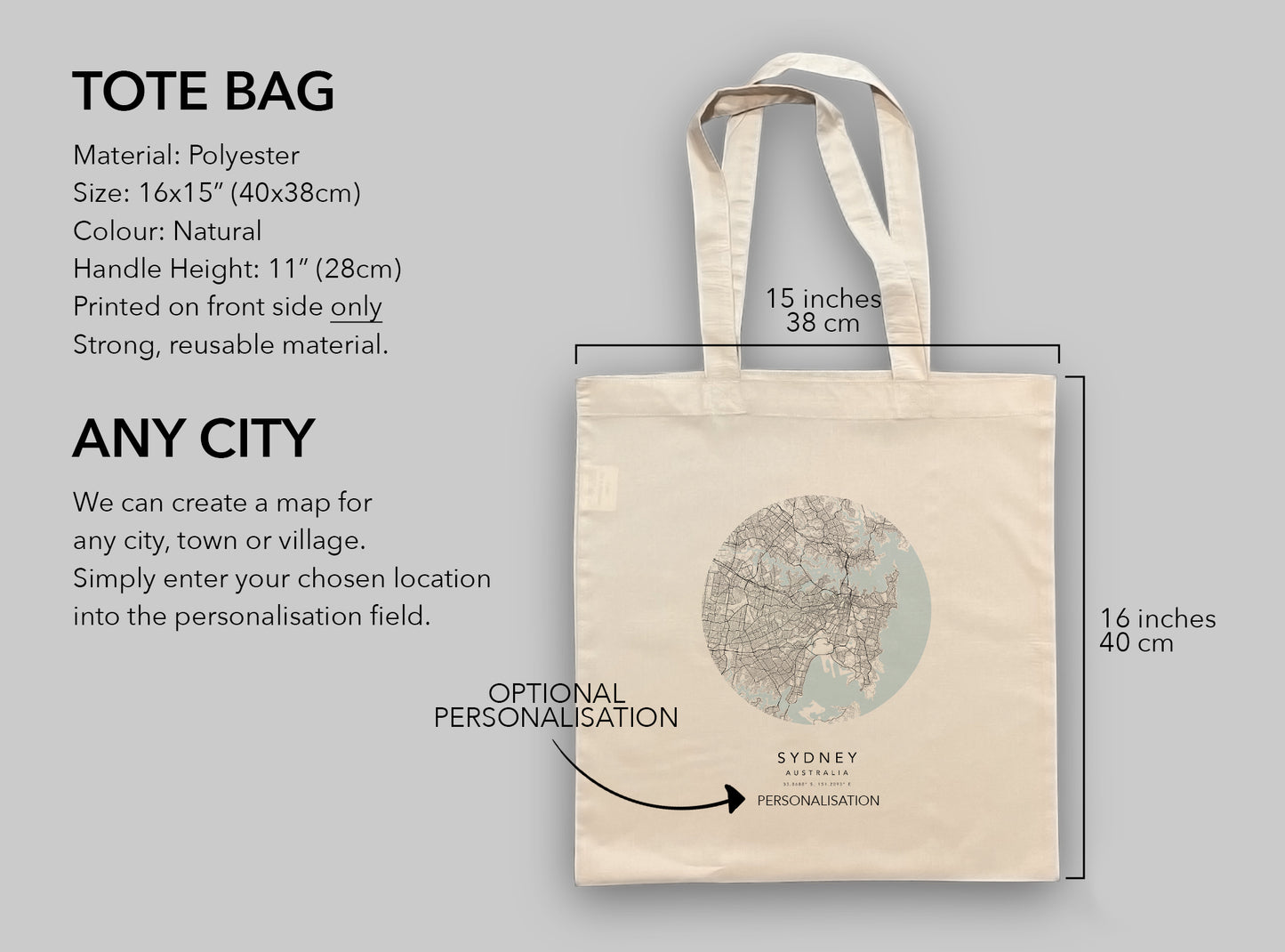 Sydney Personalised City Map Tote Bag