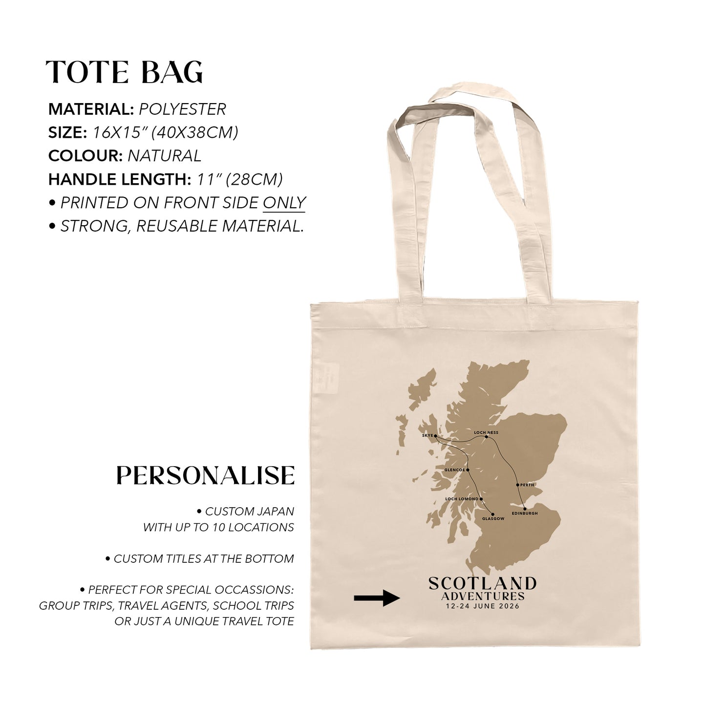 Scotland Personalized Map Tote Bag | Travel Agents, Group Tours, School Trips