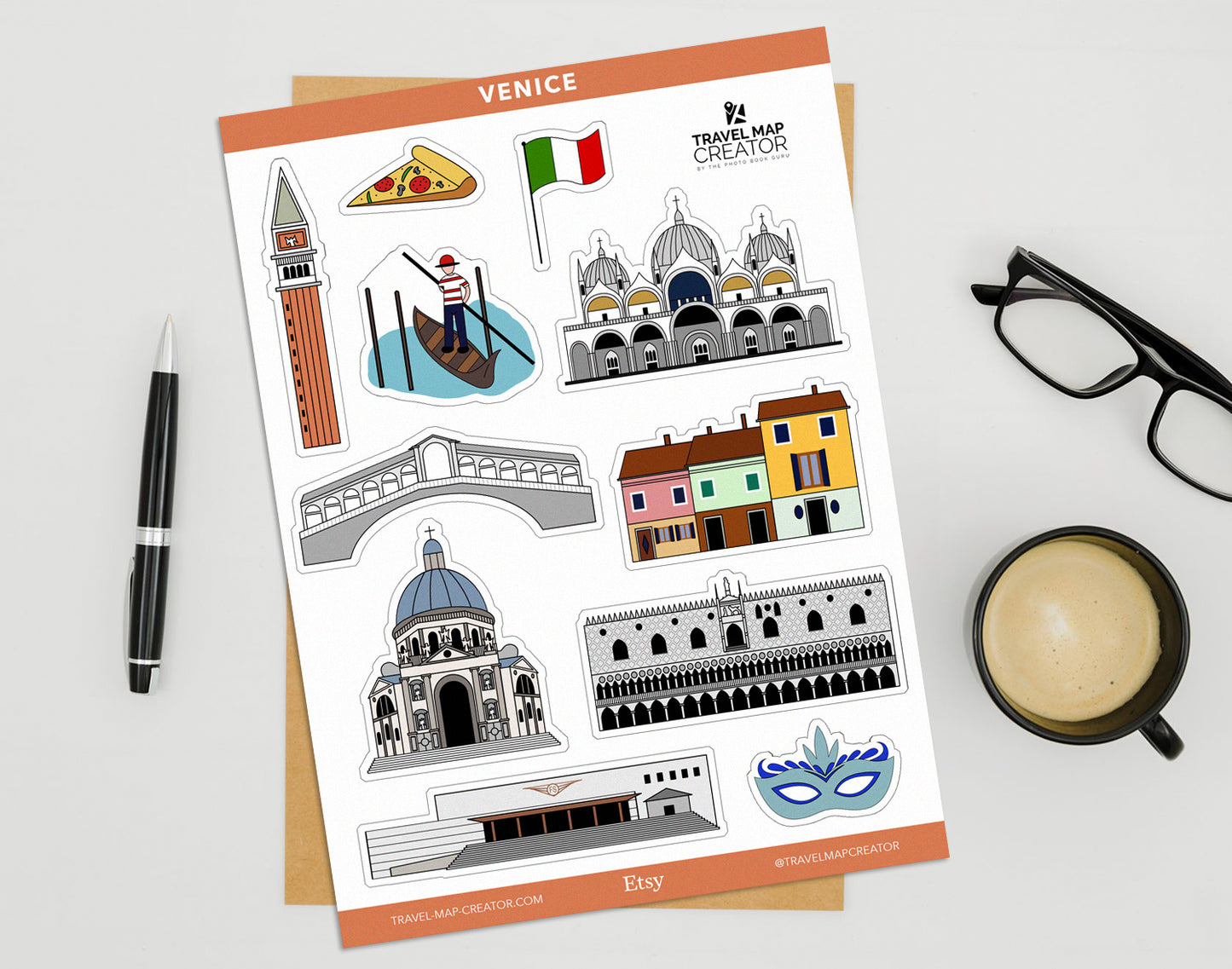 Venice Italy Travel Journal Vinyl Sticker Sheet