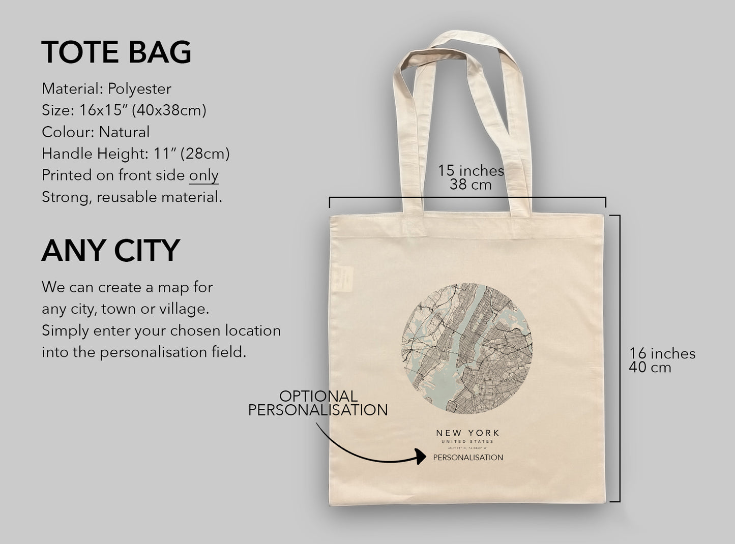 New York Personalised City Map Tote Bag