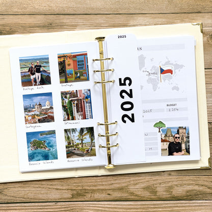 Yearly Tab Dividers - Travel Journal Binder Insert