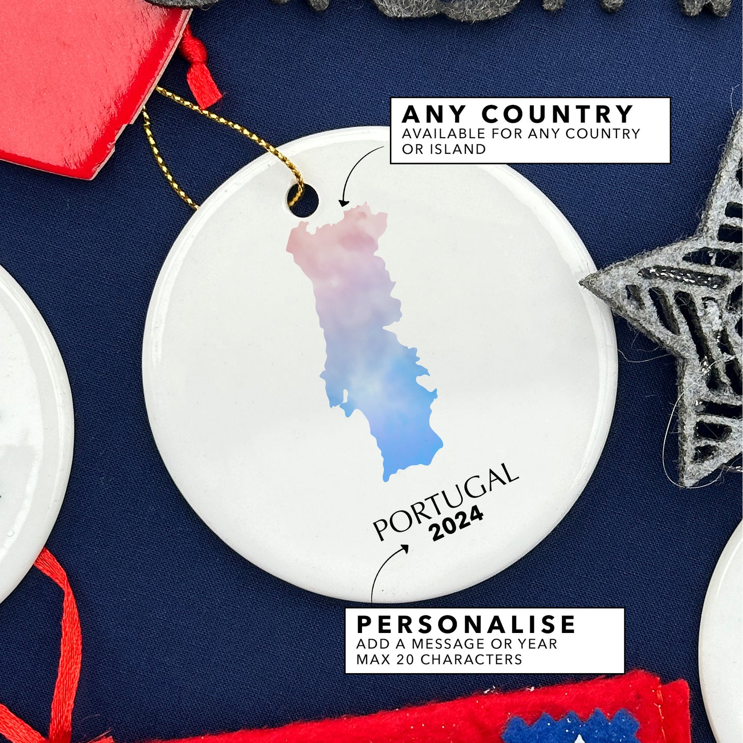 Portugal Map Personalised Christmas Tree Ornament