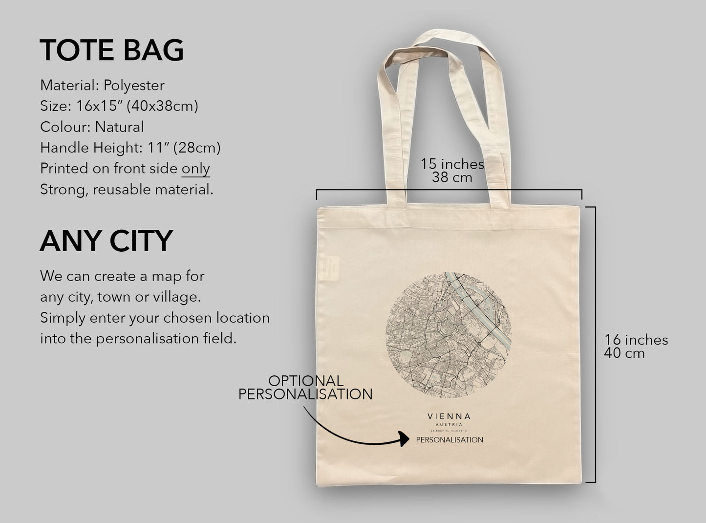 Vienna Personalised City Map Tote Bag