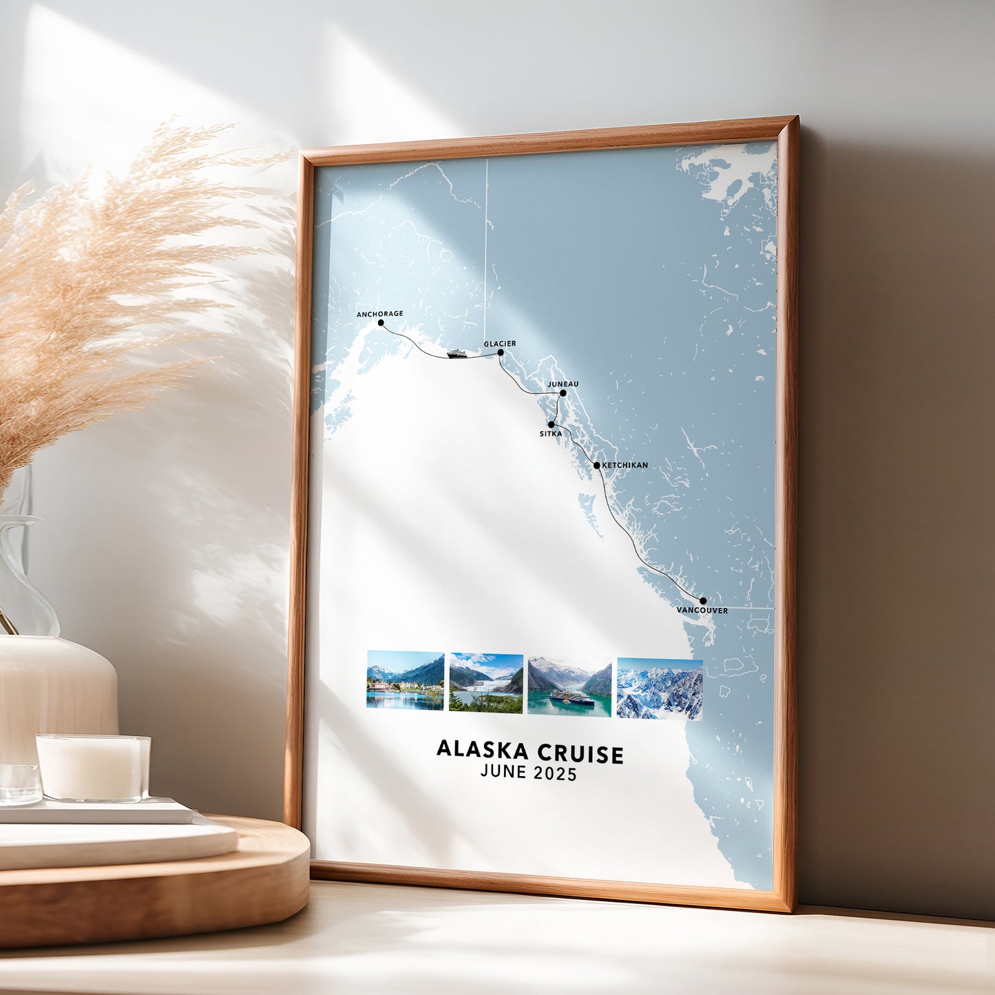 Alaska Cruise Personalised Travel Map Print with Photo Collage