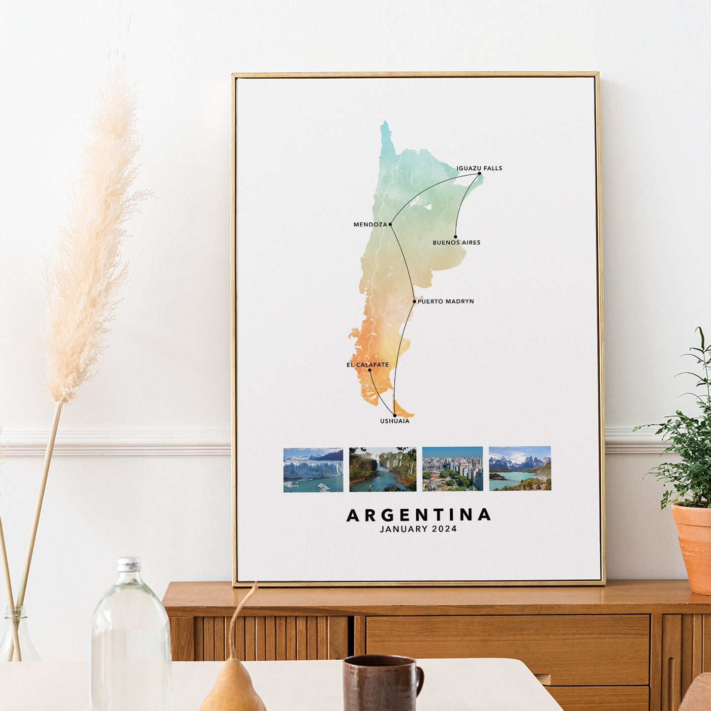 Argentina Personalised Travel Map Print with Photo Collage