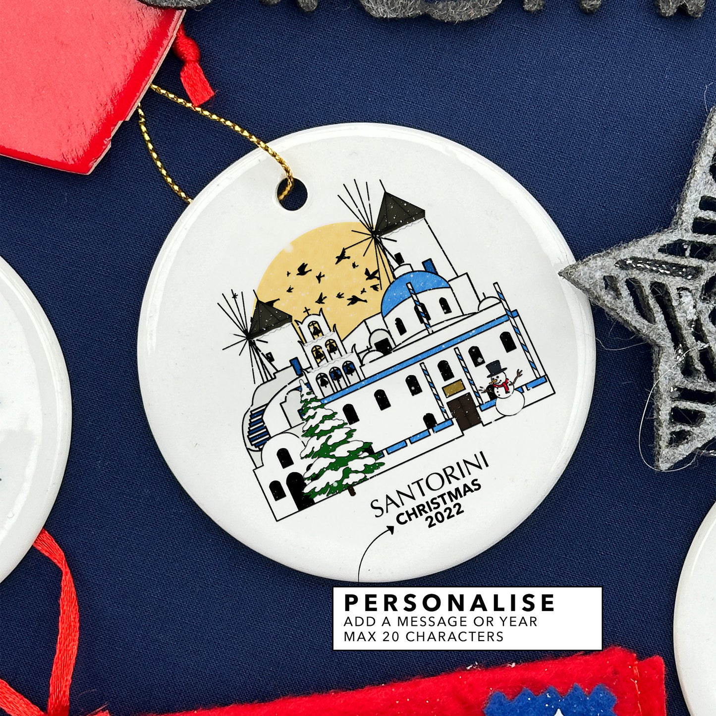 Santorini, Greece Personalised Christmas Tree Ornament