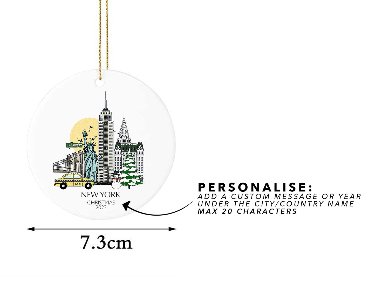 New York USA Personalised Christmas Tree Ornament