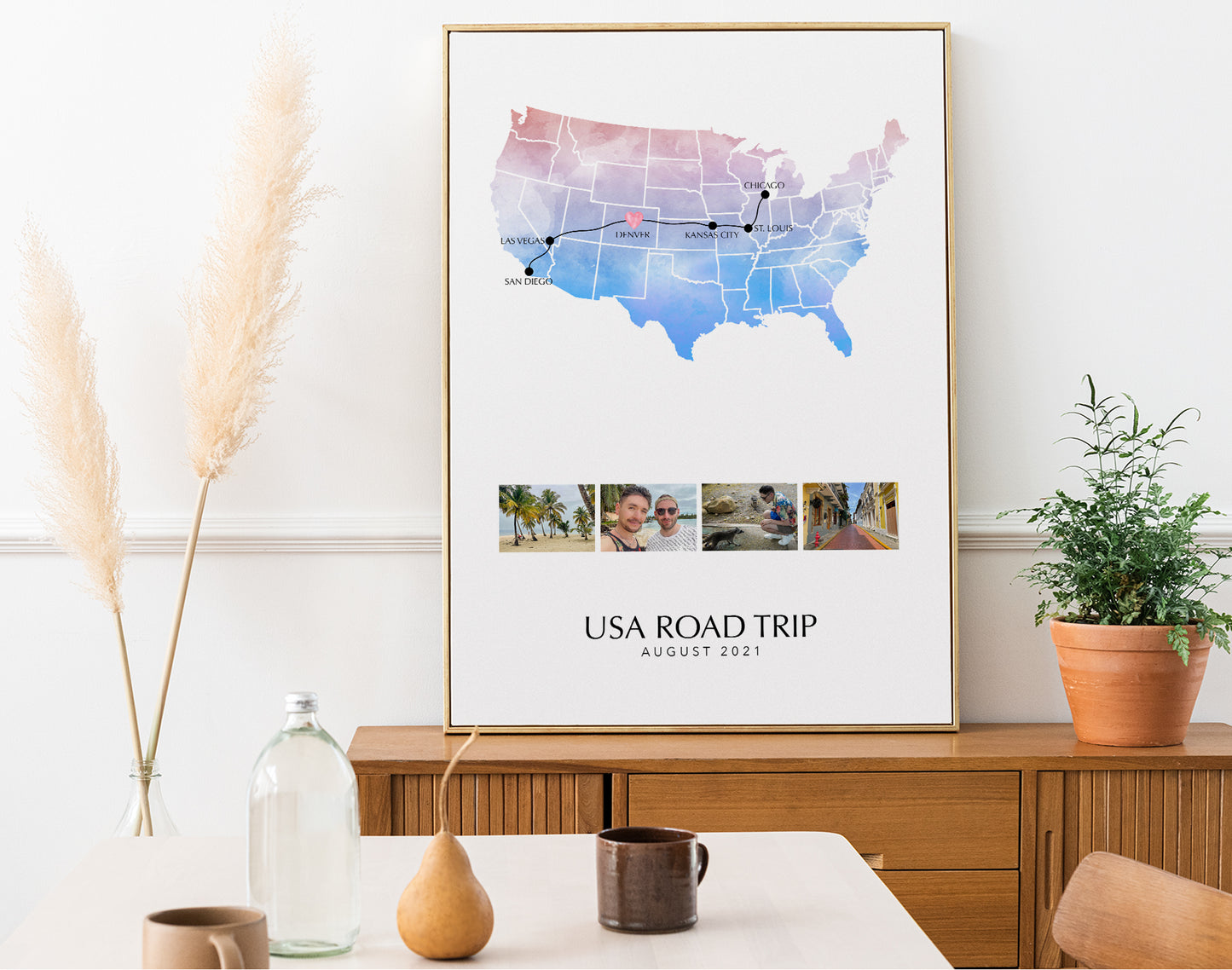 USA Personalised Travel Map Print with Photo Collage