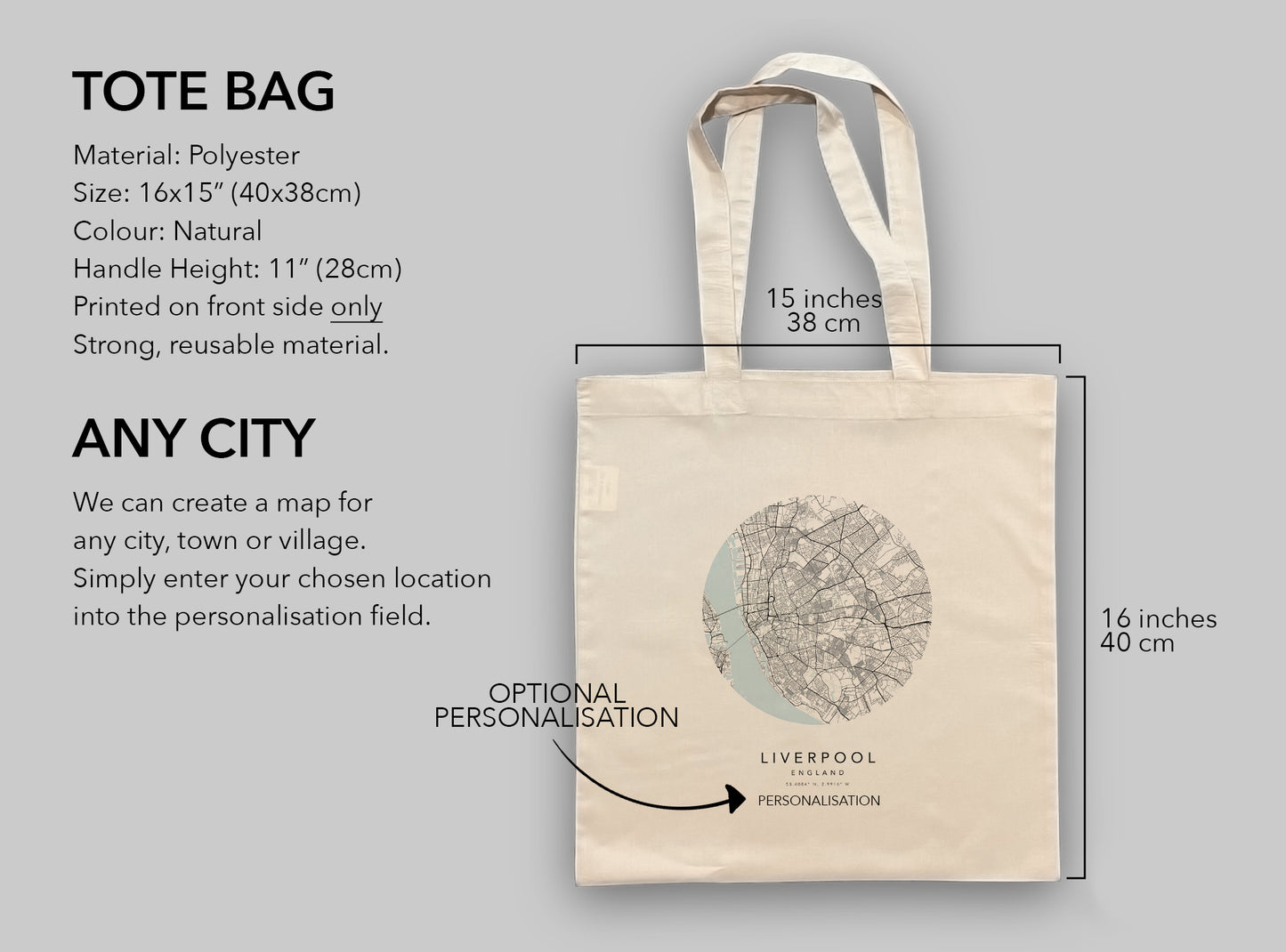Liverpool Personalised City Map Tote Bag