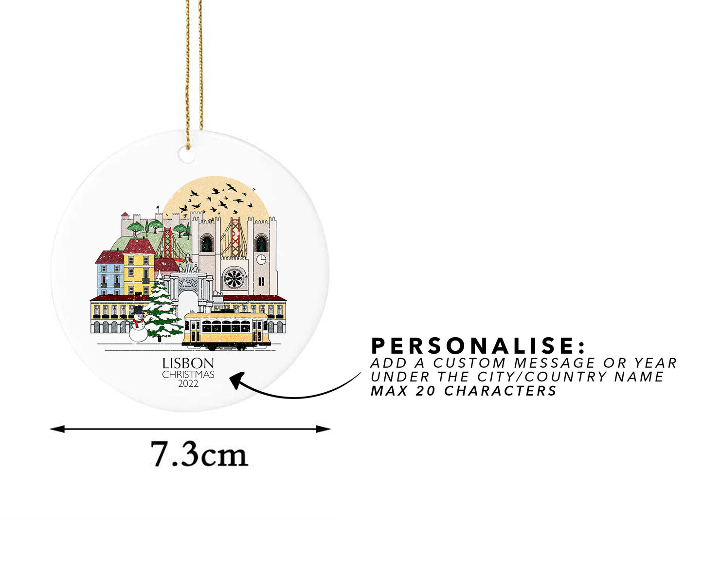 Lisbon, Portugal Personalised Christmas Tree Ornament